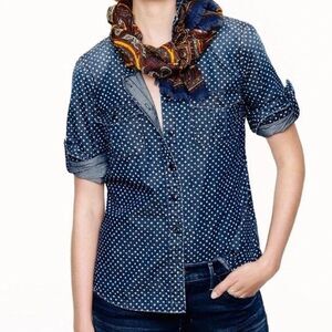 J. Crew Star Print Denim Shirt women 0 Button Down Top Chambray Americana July 4